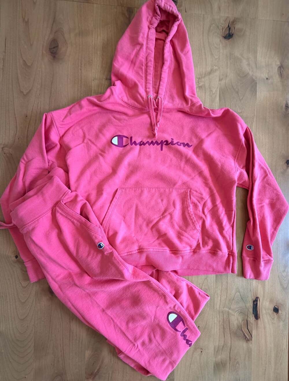 Champion GF536 Hot Pink Script Logo Hoodie Sweatsuit Women's Size Large